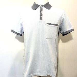Club Monaco Light Gray and Blue Polo Shirt with Dark Gray Accents